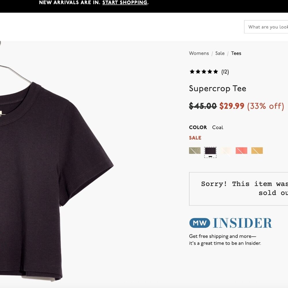 ISO Madewell Supercrop Tee size small
